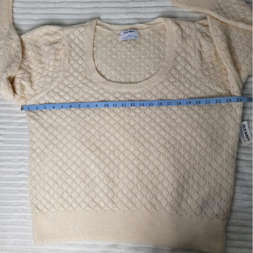 Old Navy Womens Sweater XL Beige Pointelle Knit Crewneck Recycled Wool Blend New - Picture 7 of 12